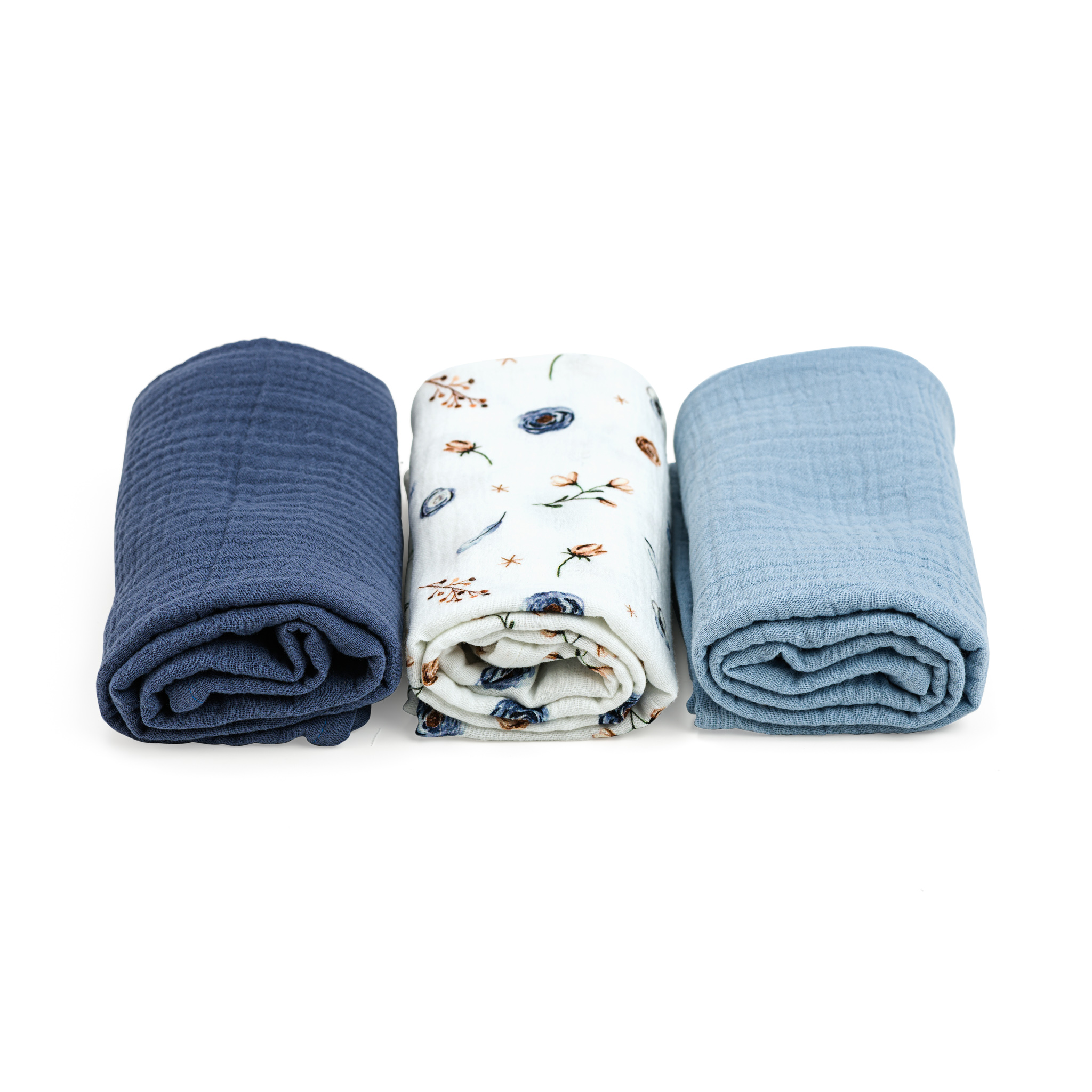 Muslin Cloth 60x60cm - Set of 3 - blue floral