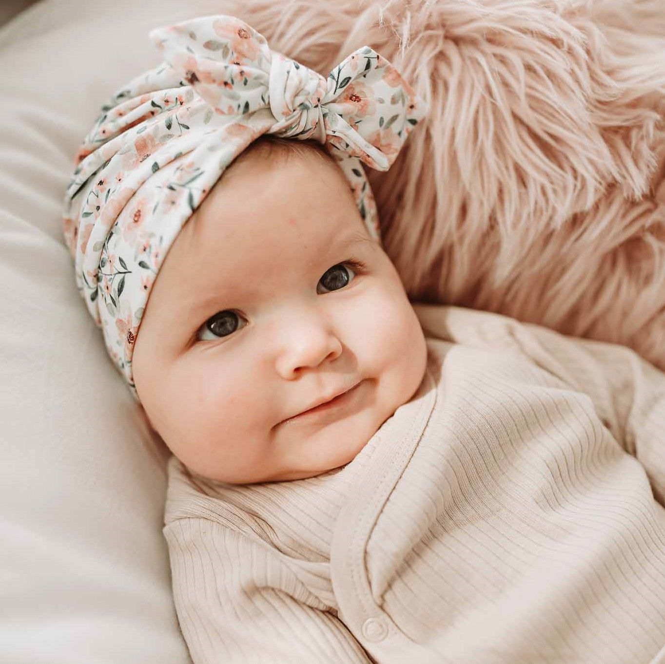 Turban hat with bow - spring flowers