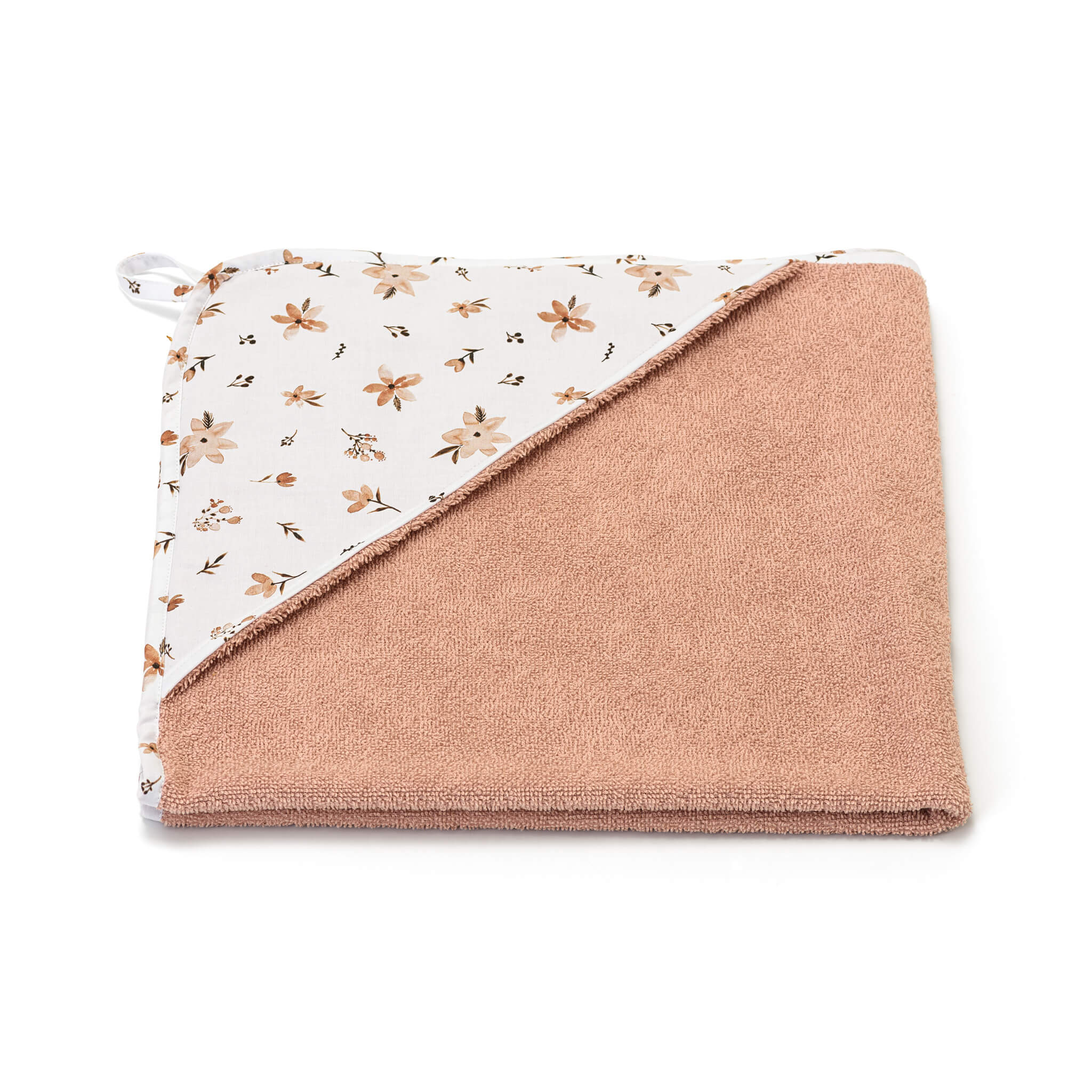 Hooded Towel 75x75 cm - Pink  - Brown flowers