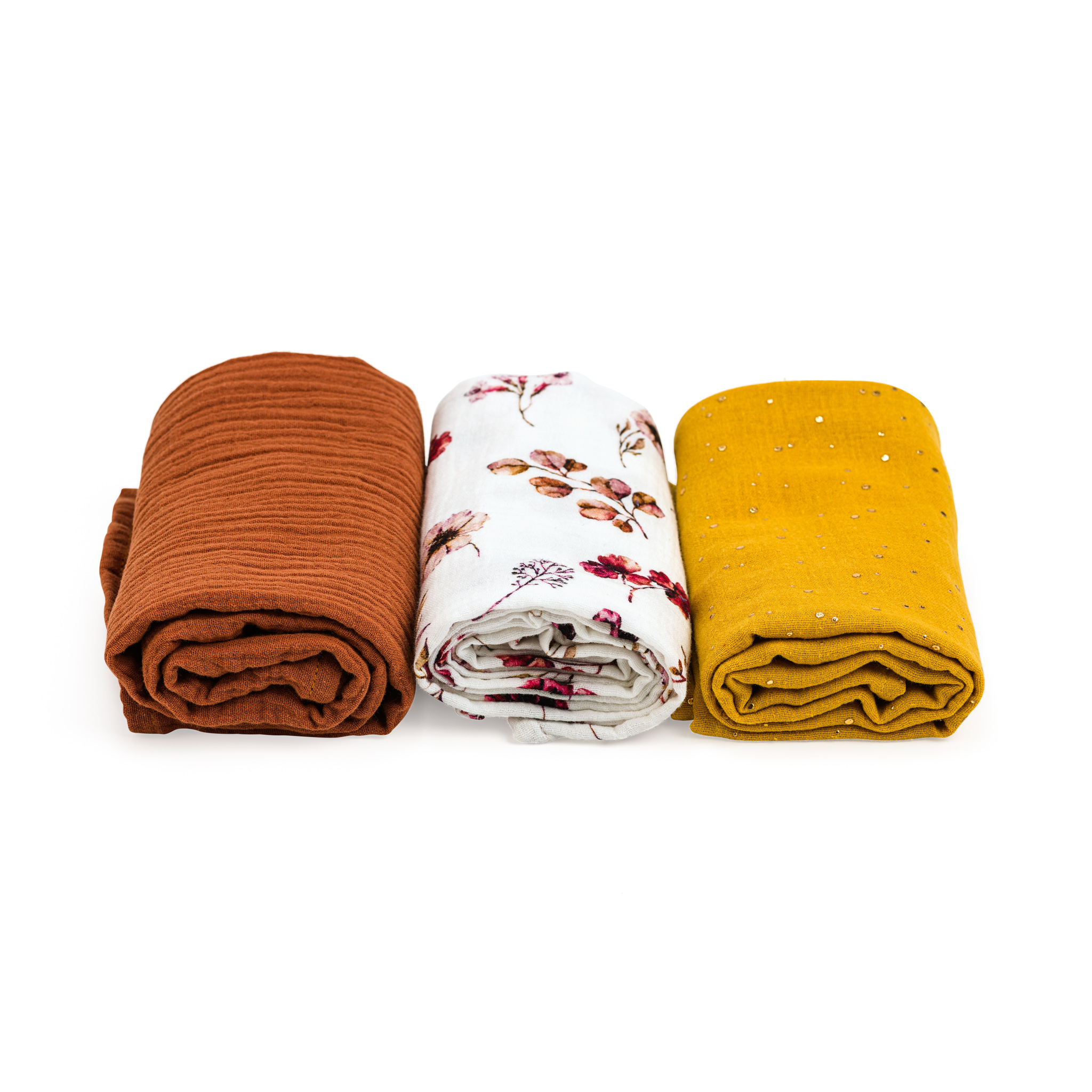 Muslin Cloth 60x60cm - Set of 3 - bordeaux flowers